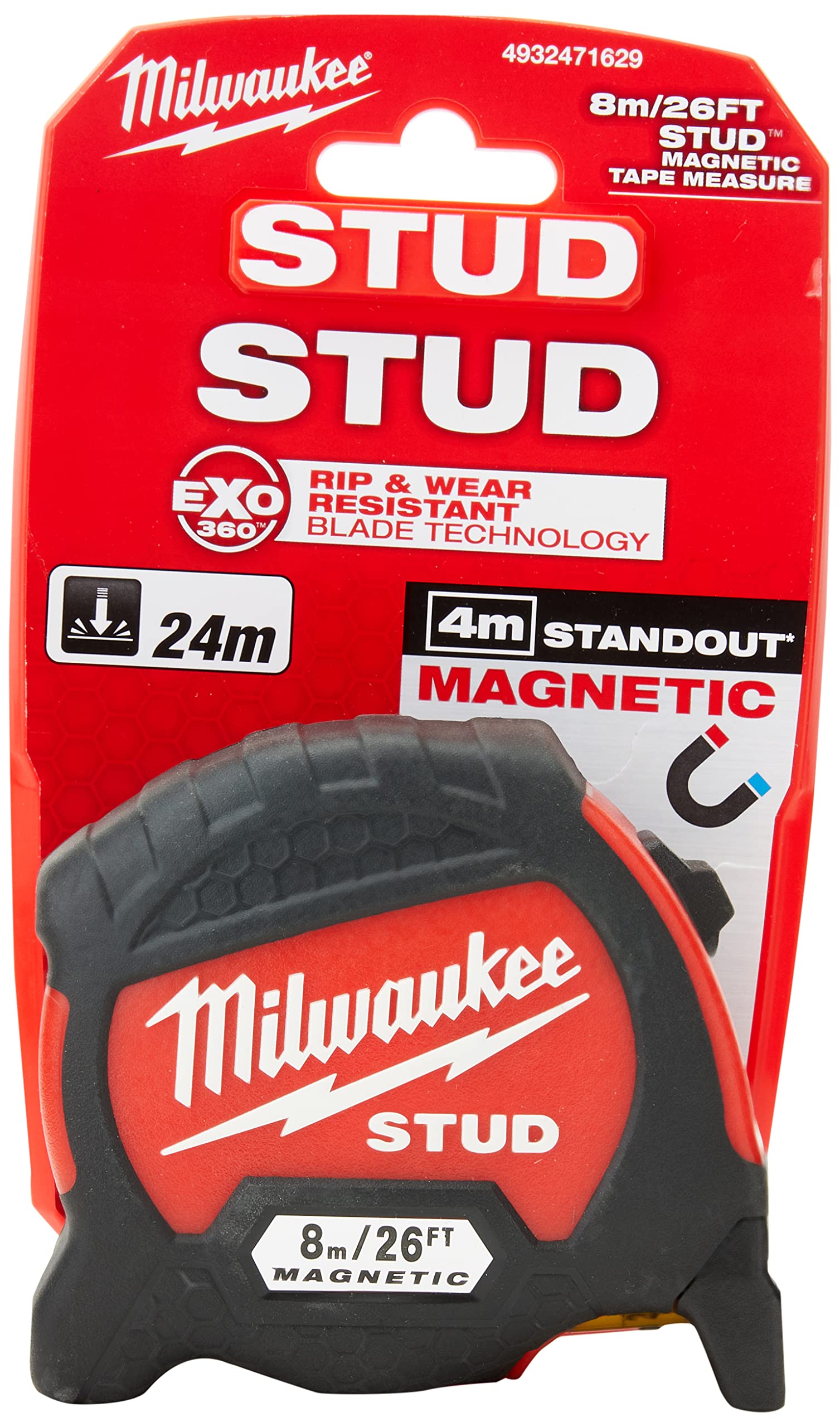 Milwaukee Stud GEN 2 magnetic tape measure with strong hold for quick setup.