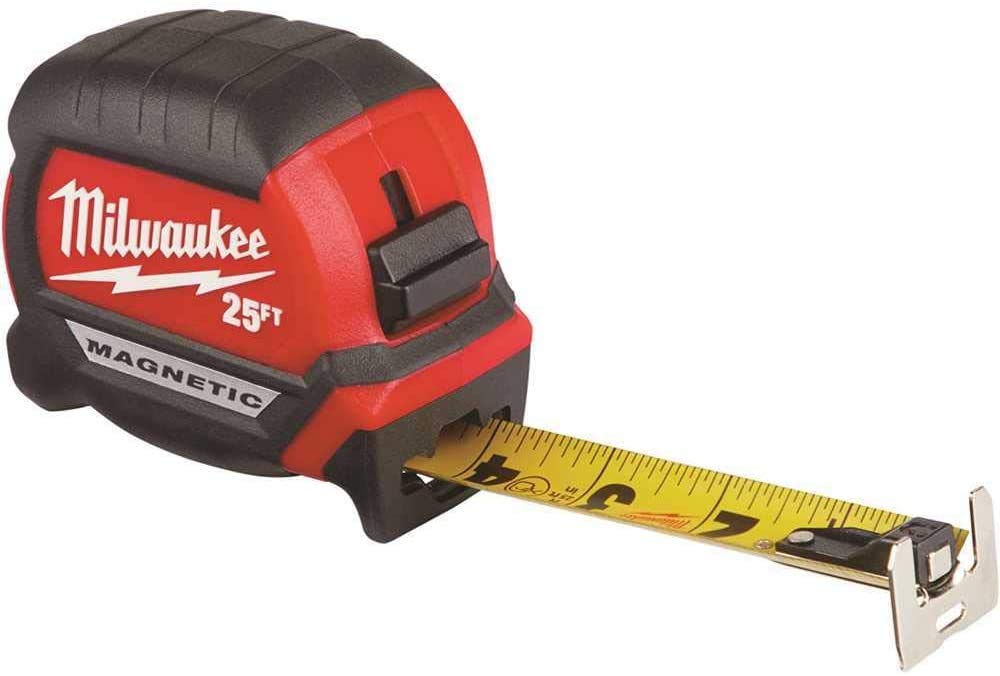 Milwaukee tape measure with nylon blade protection resists wear on tough jobsites.