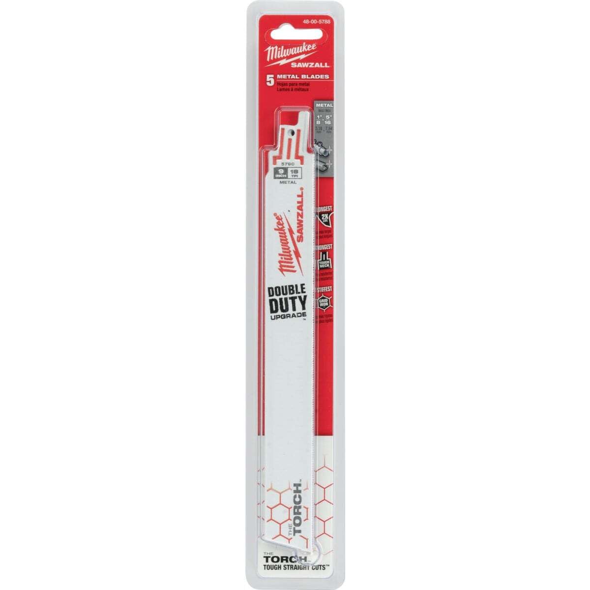 Milwaukee TORCH 18 TPI bi-metal blade highlights durable construction.