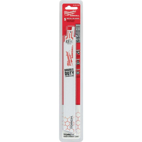 Milwaukee TORCH 18 TPI bi-metal blade highlights durable construction.