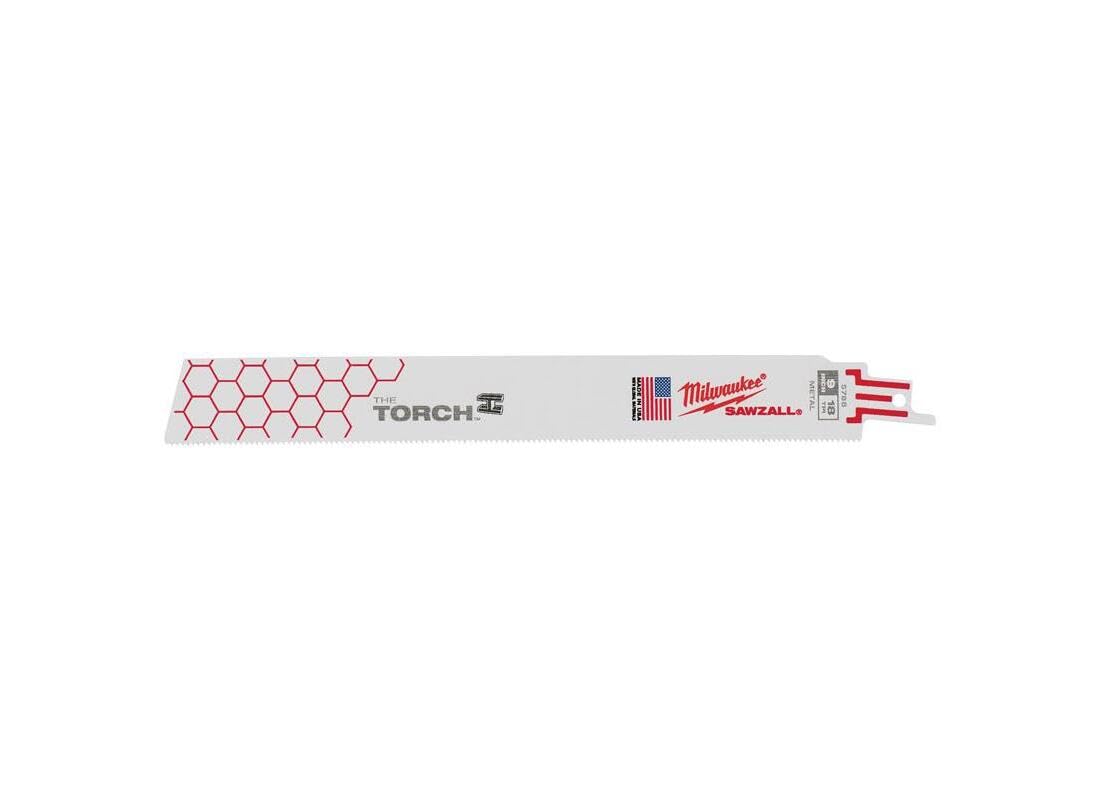 Milwaukee TORCH 9-inch blade with straight back design enables precise cuts.
