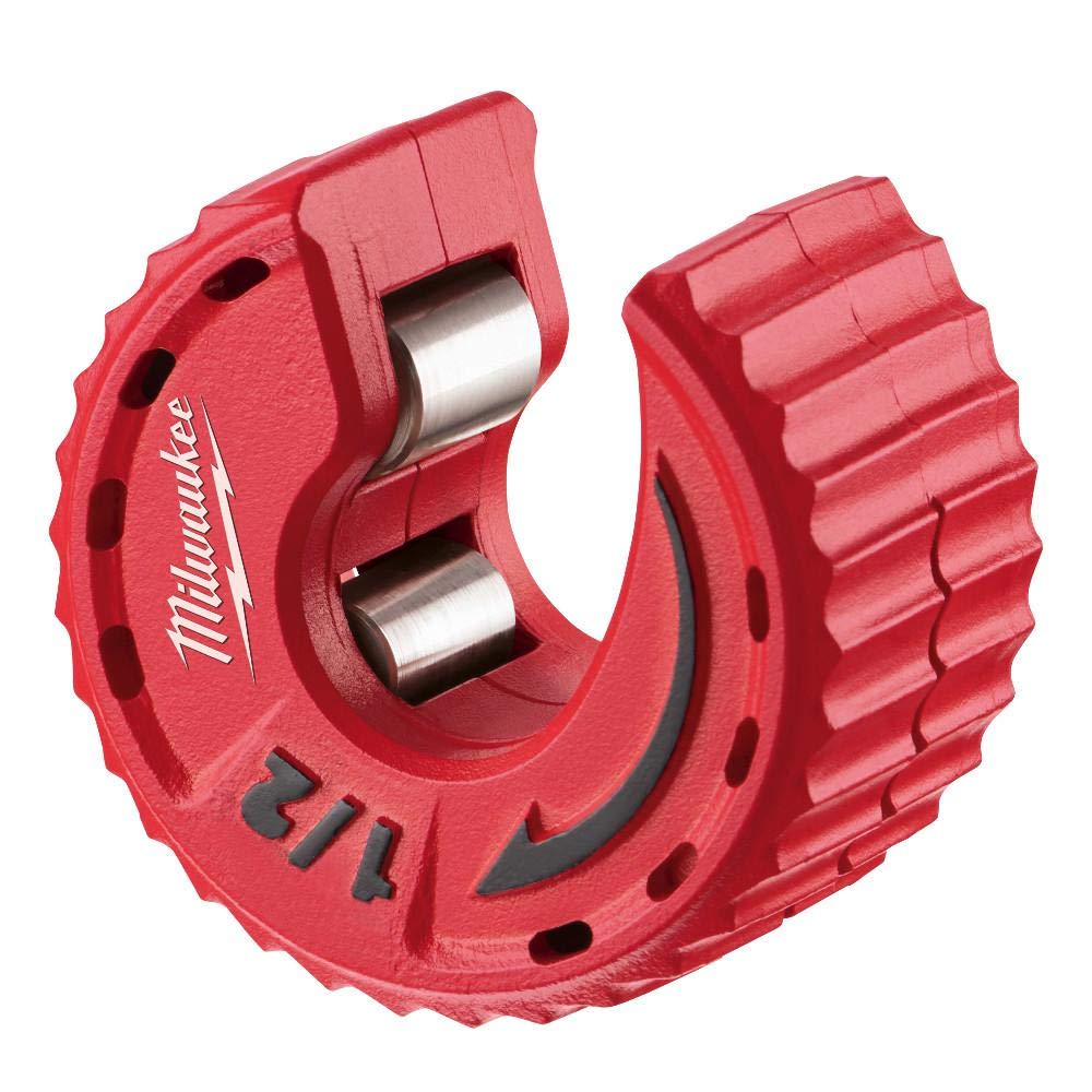Milwaukee tubing cutter with chrome rollers for rust resistance.