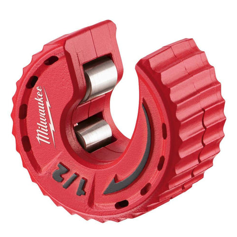 Milwaukee tubing cutter with chrome rollers for rust resistance.