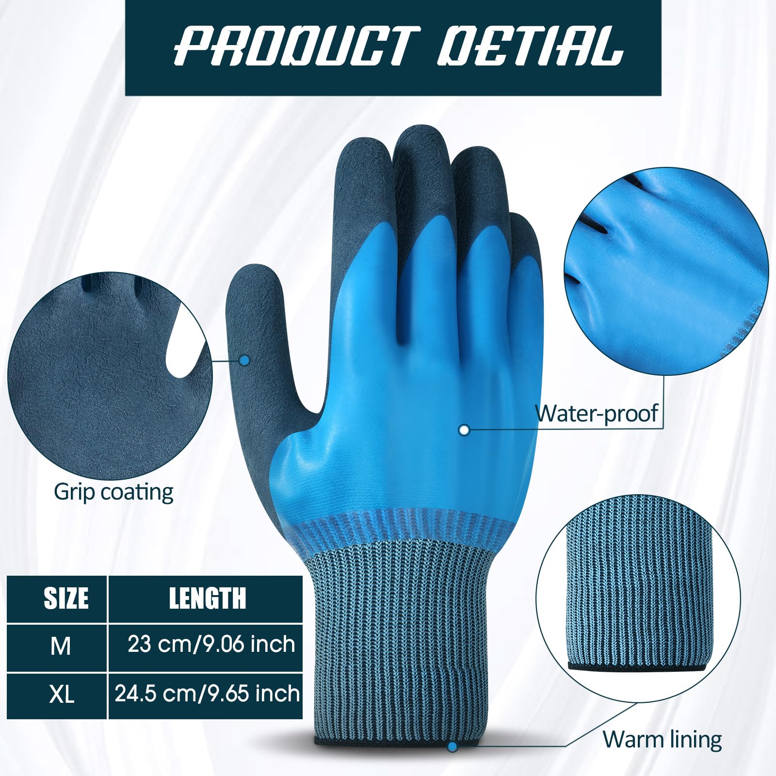 Mimorou double-coated latex gloves close-up showing liquid resistance.