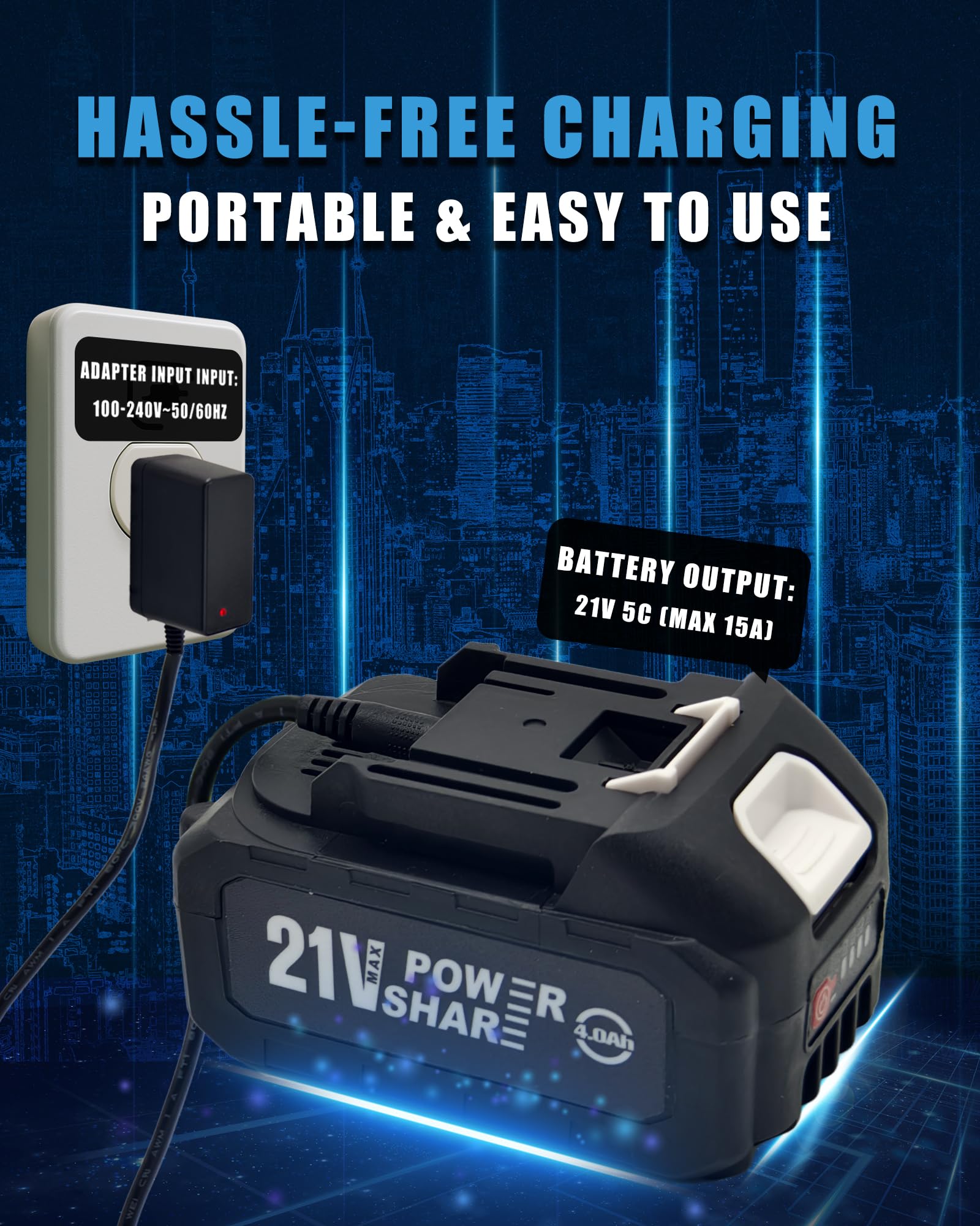 MIMYTH 21V battery in use with tools delivering steady power