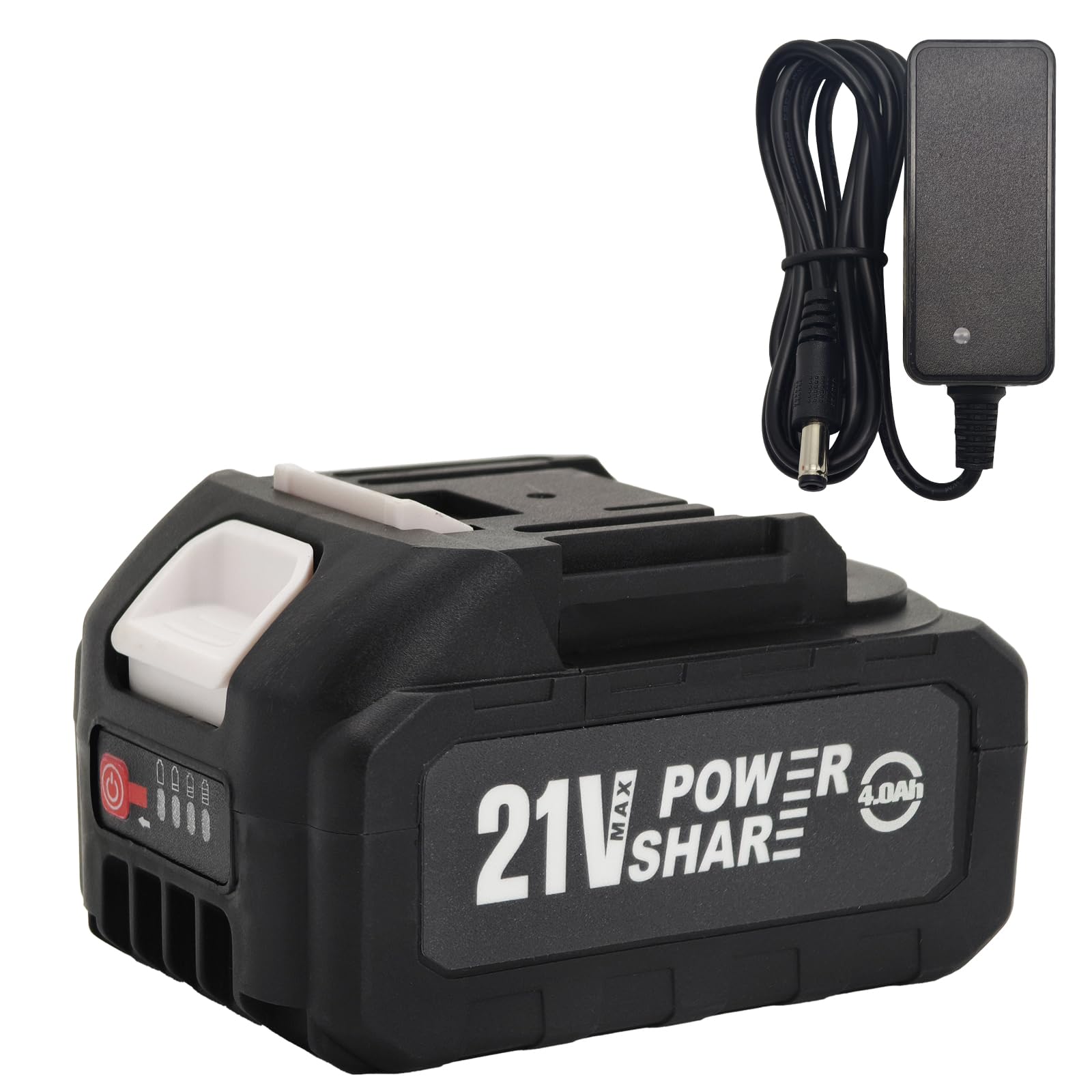 MIMYTH 21V battery with clear LED gauge showing remaining charge