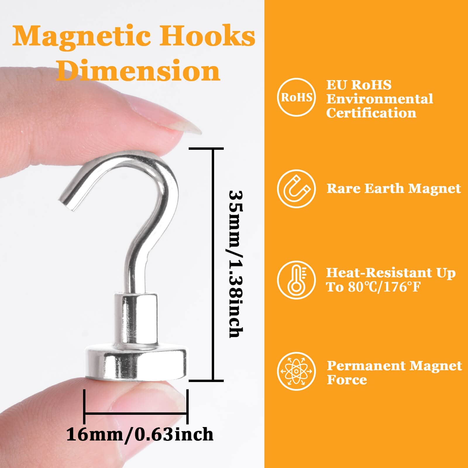 MIN CI heavy-duty magnetic hook holds up to 25 pounds on metal surfaces