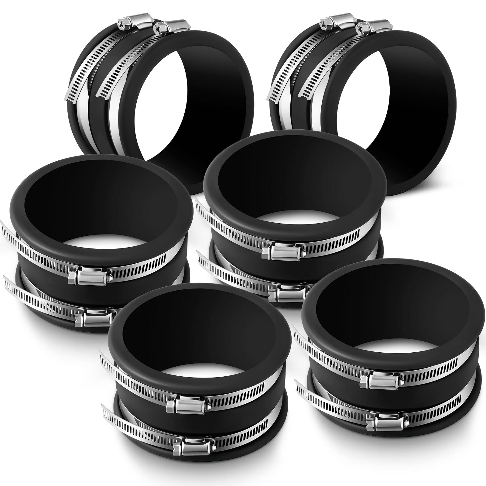 Minatee dust control flex cuff with clamps for secure 4-inch pipe connections.