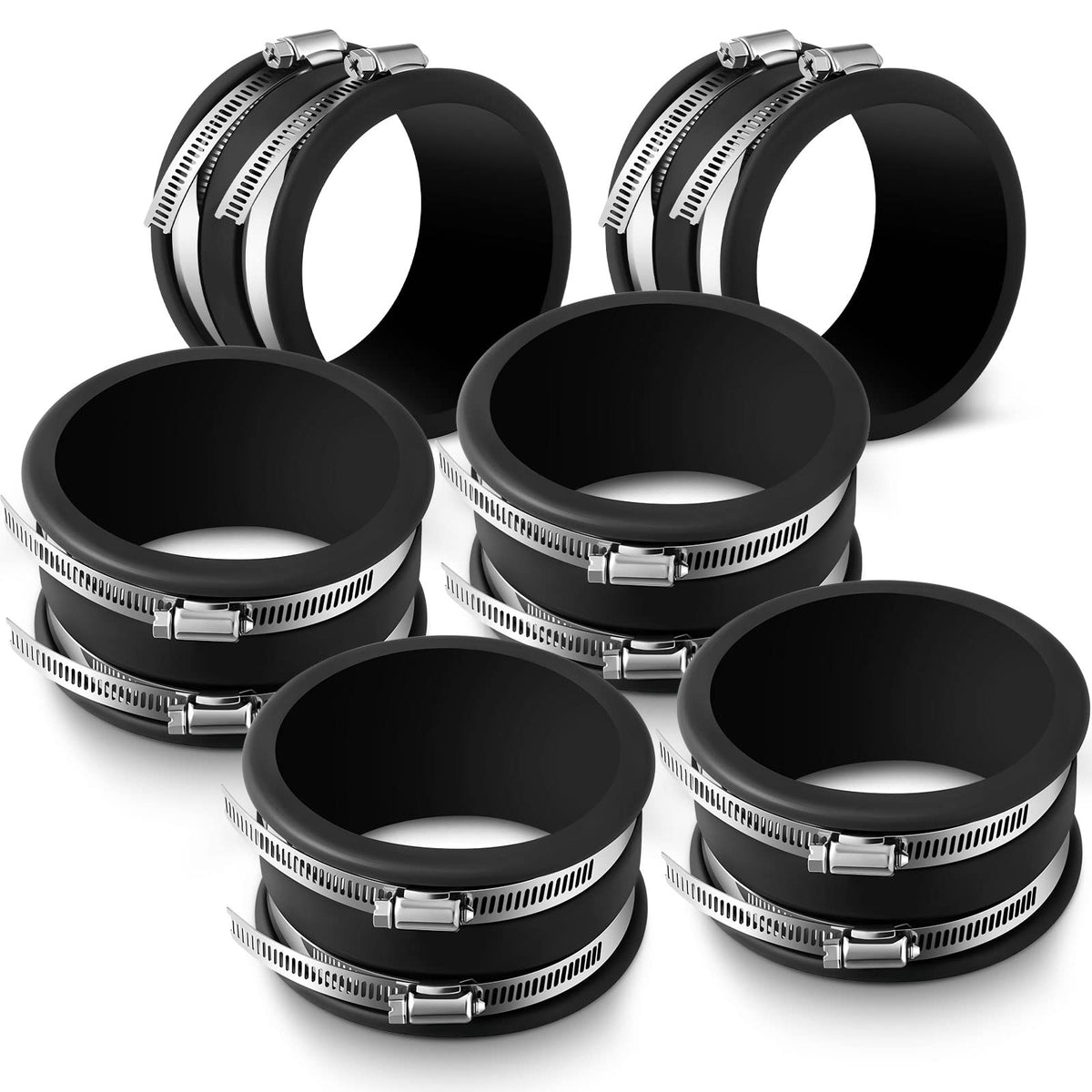 Minatee dust control flex cuff with clamps for secure 4-inch pipe connections.