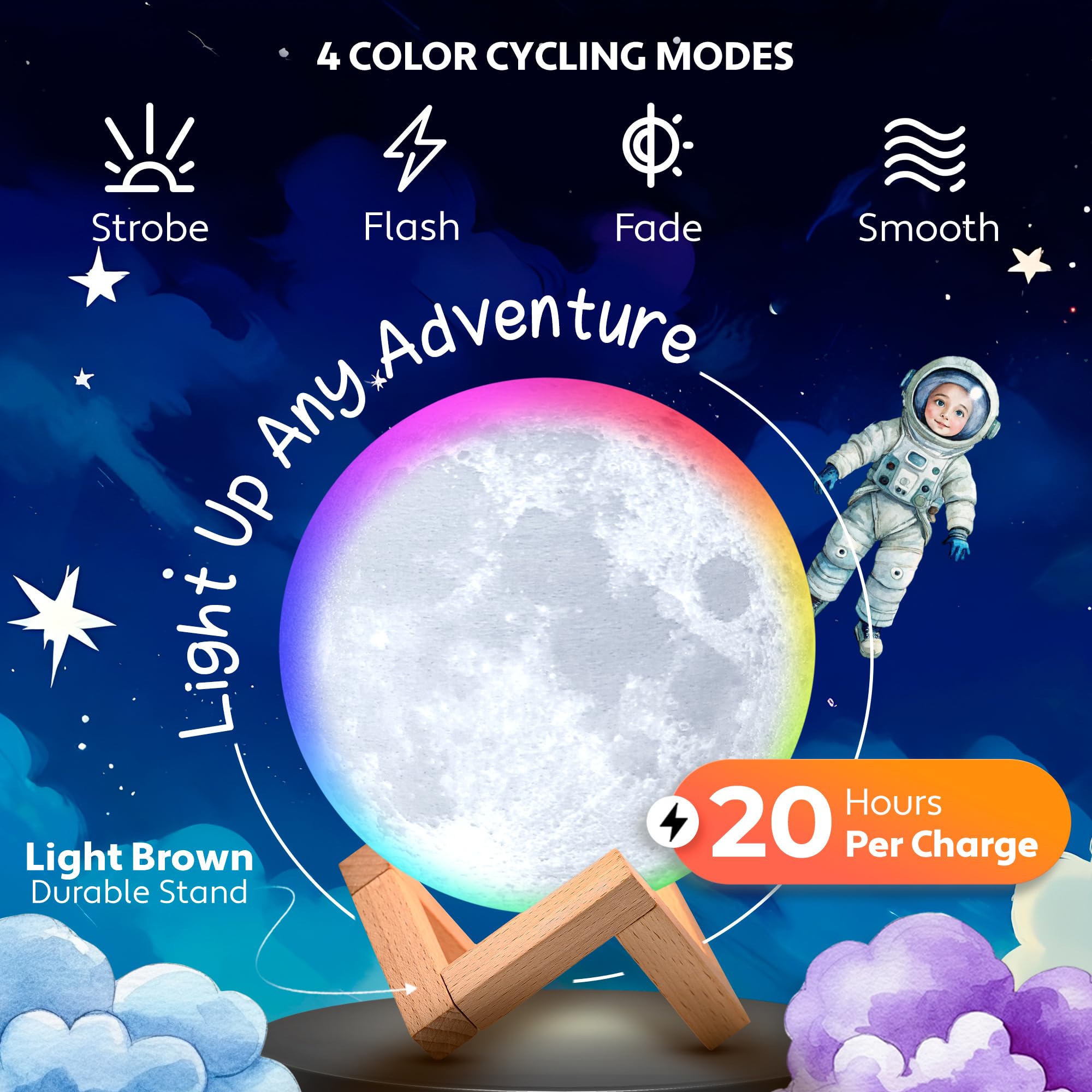 Mind-Glowing Moon Lamp dimming and timer feature in action.