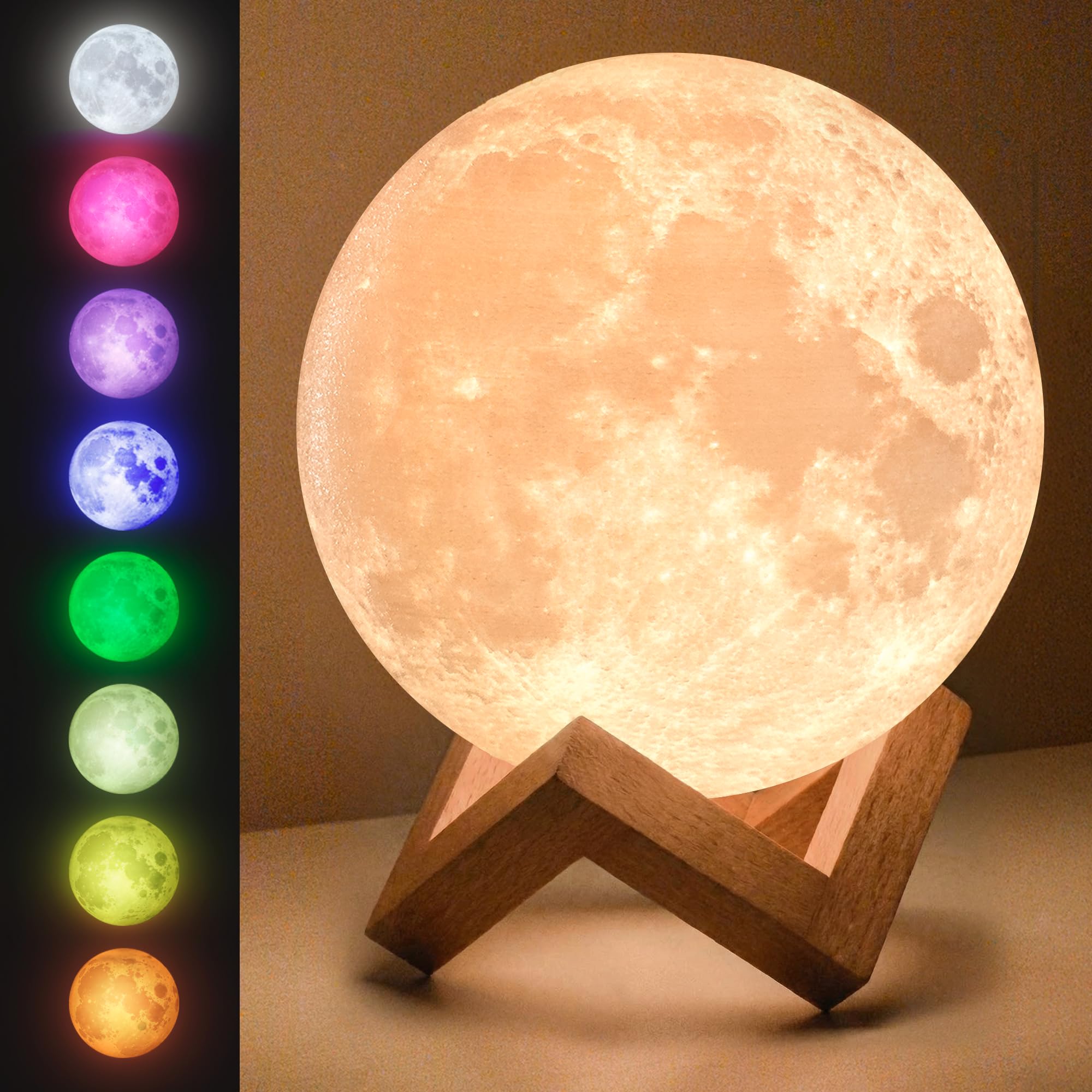Mind-Glowing Moon Lamp front view with gentle glow for kids' rooms.