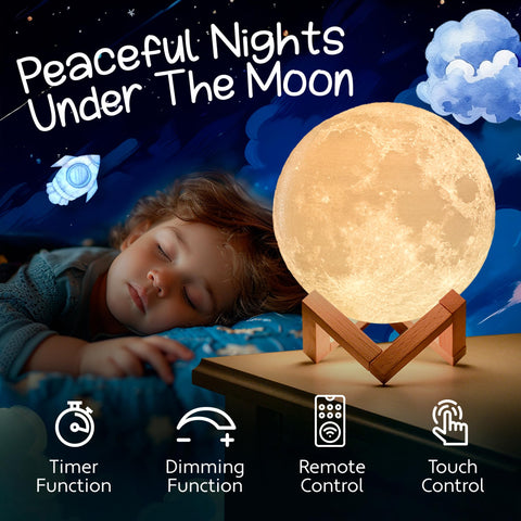 Mind-Glowing Moon Lamp remote control provides easy brightness and color adjustments from anywhere.