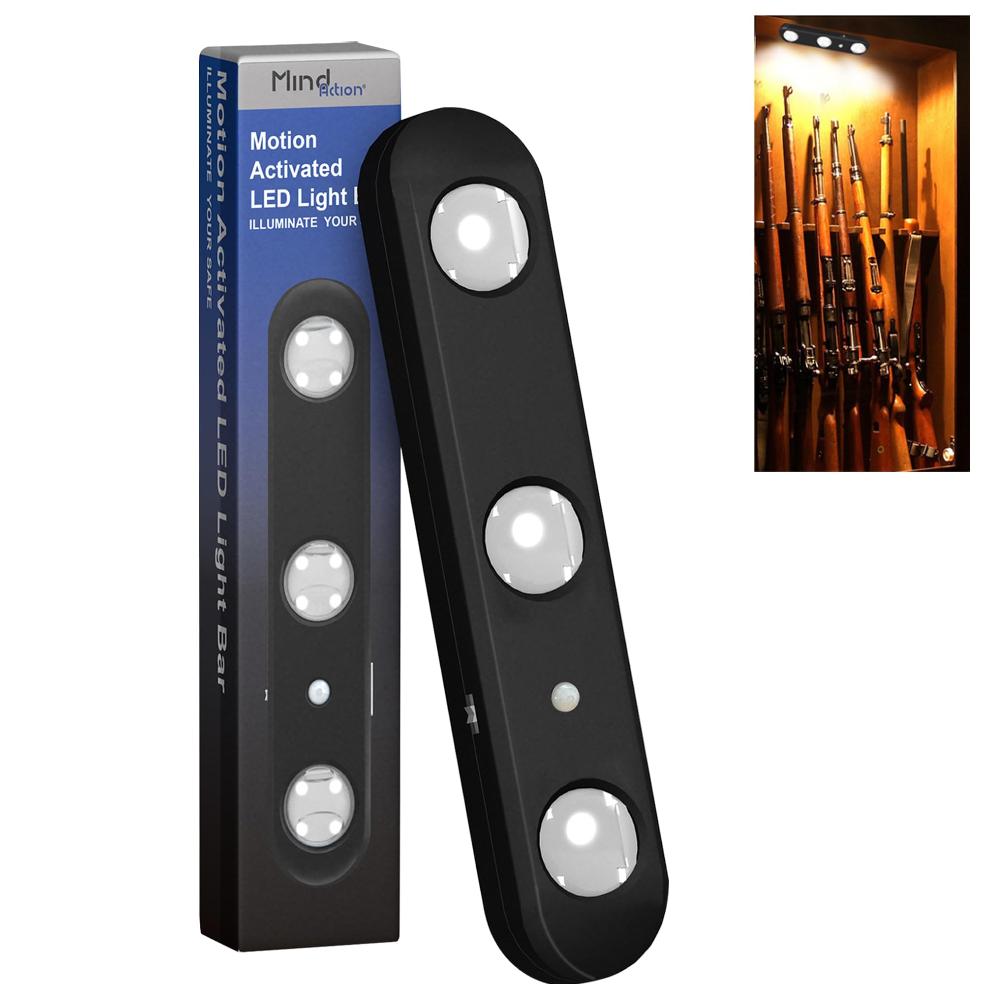 Mind&Action gun safe light with 12 LEDs for bright, non-flicker illumination