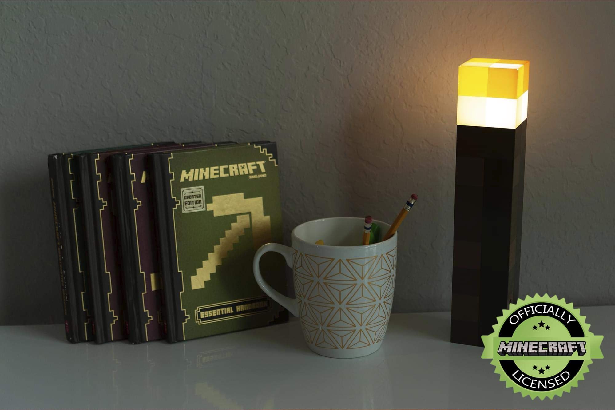 Minecraft Brownstone Torch Lamp adds gaming-room decor with warm light.