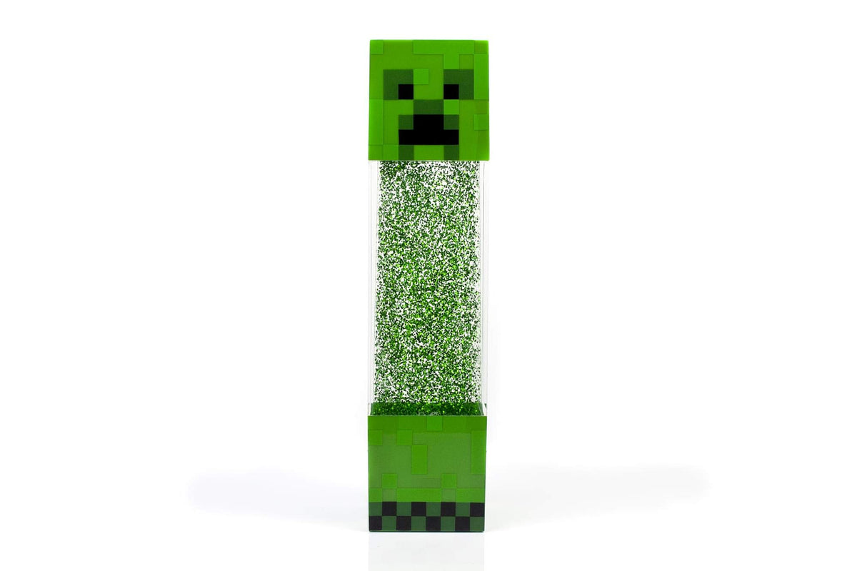 Minecraft Creeper Glitter Motion Light front view glows warmly for a desk setup