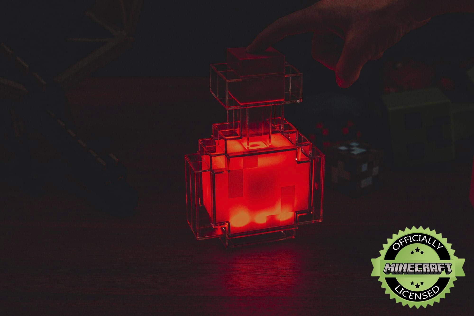 Minecraft Potion Bottle LED lamp, color-change mode showing eight hues