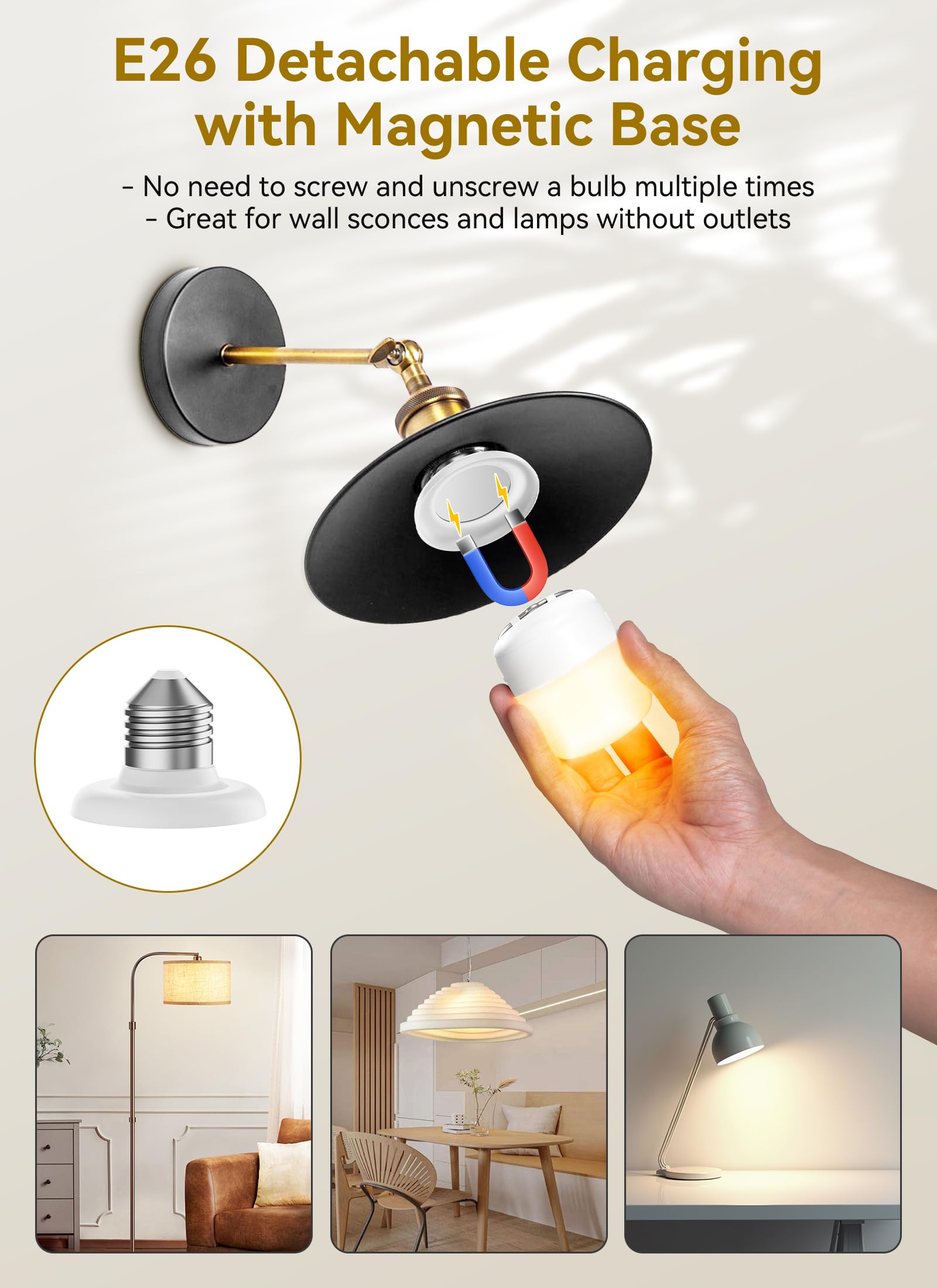 Minetom E26 with detachable base for quick screw‑in setup and versatile placement