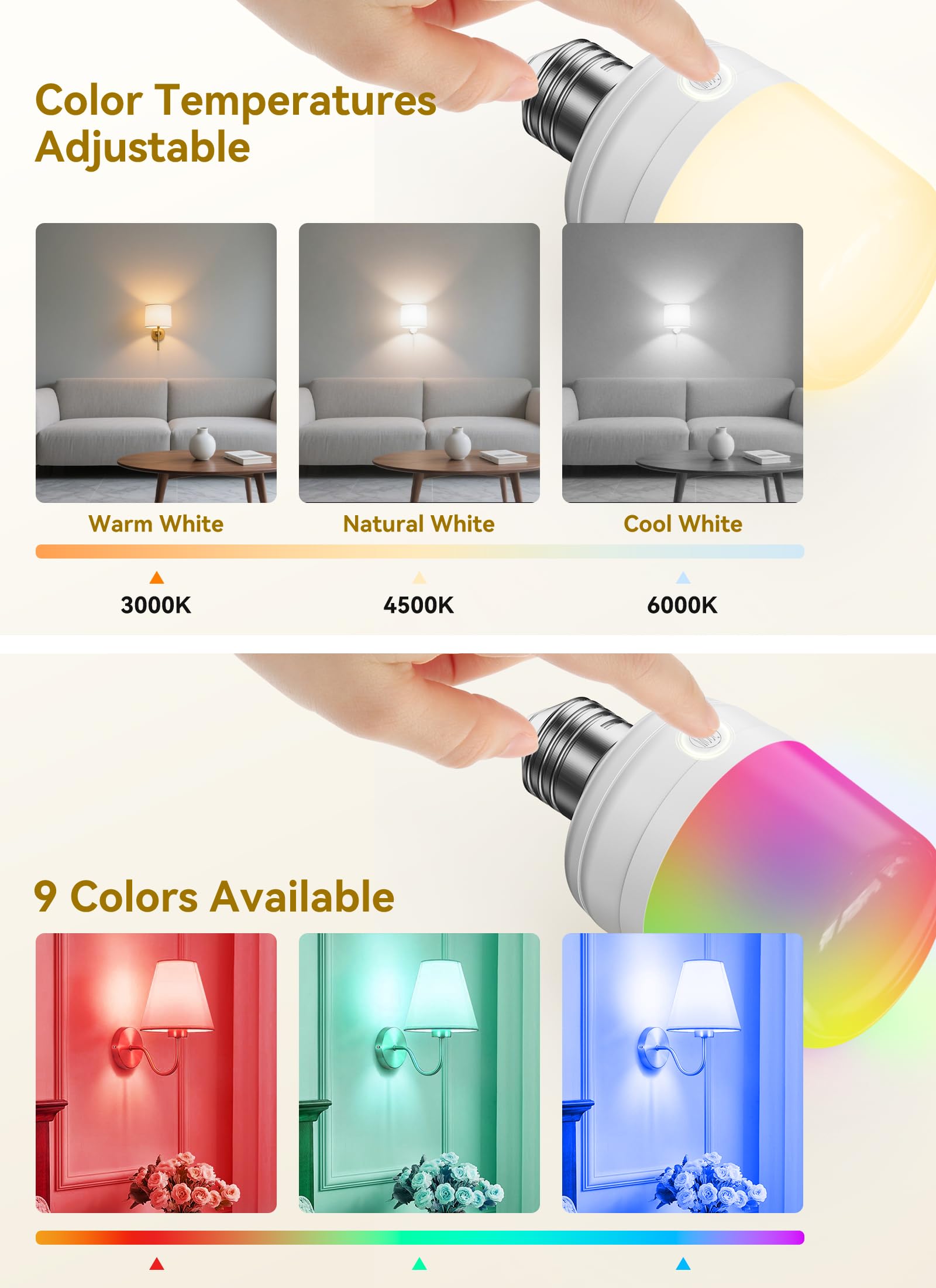 Minetom E26 dual-control bulb with remote and built-in button