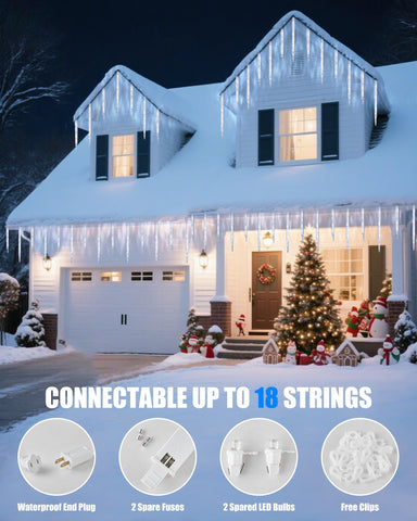 Minetom Icicle Lights in a yard display for magical ambience.