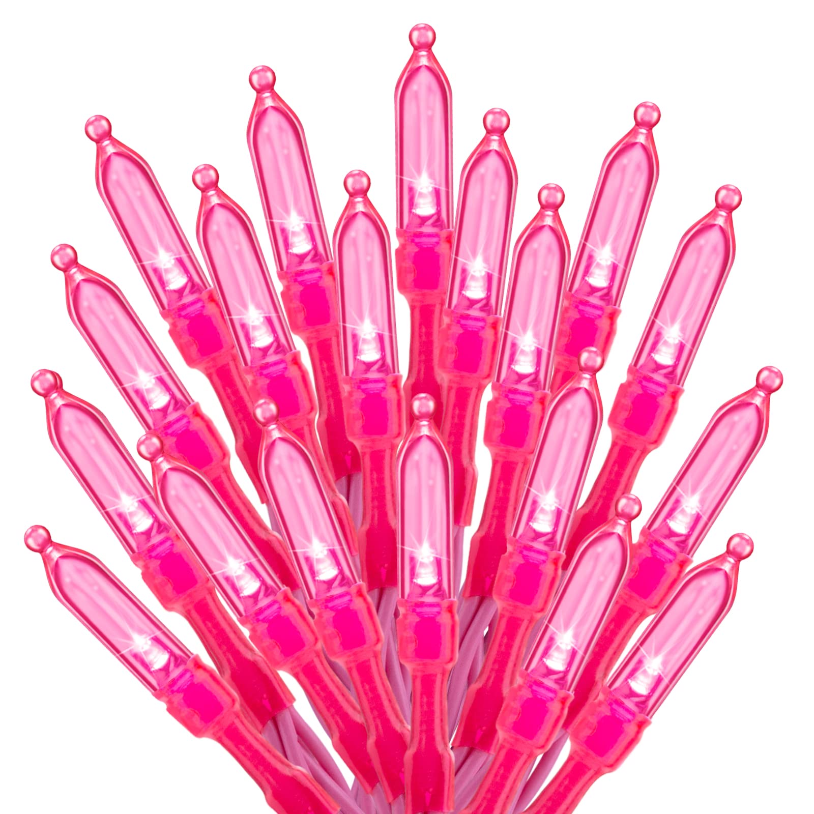 Minetom pink mini Christmas lights for indoor and outdoor decorating with 39-foot length