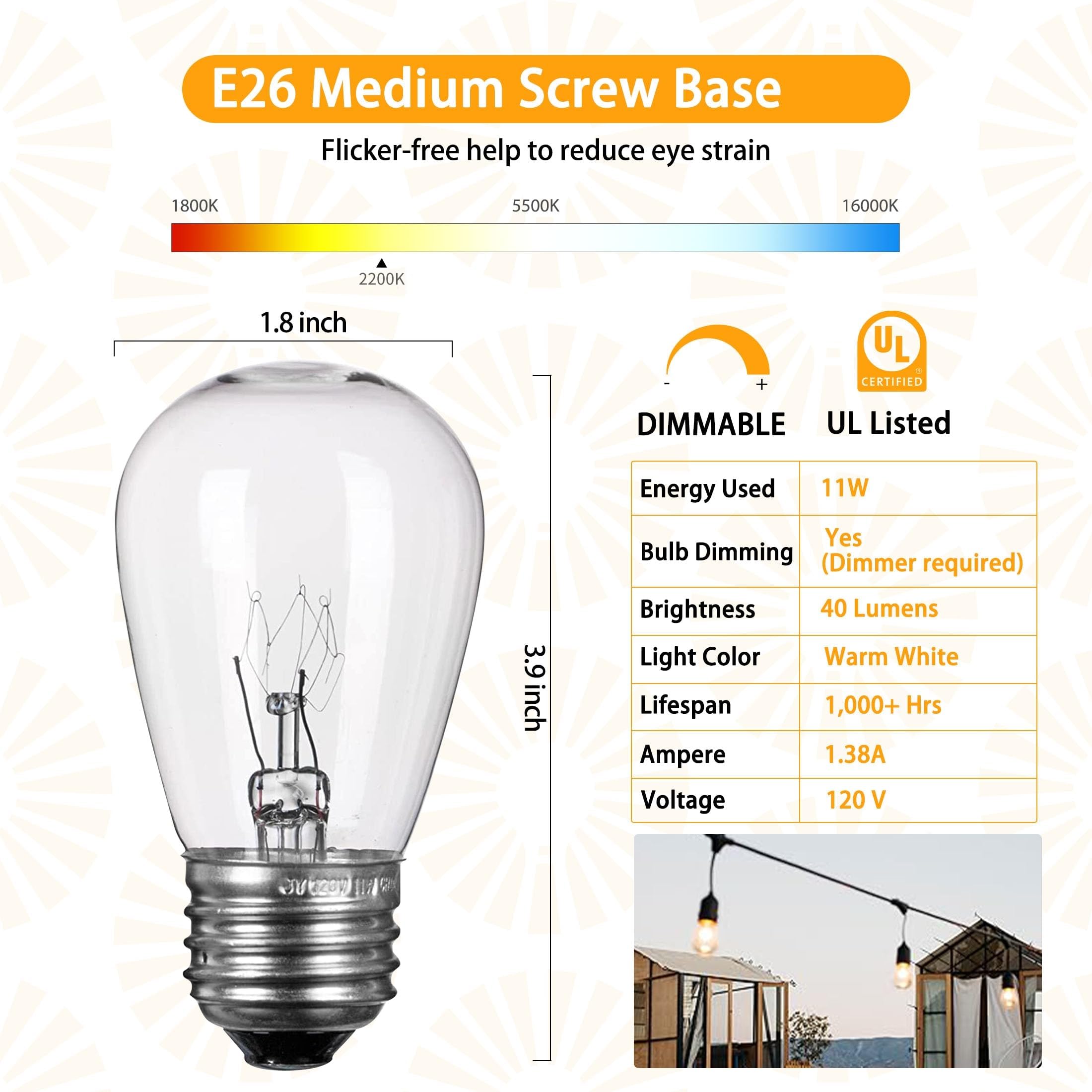 Minetom S14 dimmer-compatible bulb suitable for adjustable mood lighting.