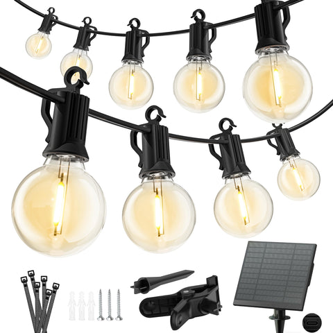 Minetom solar outdoor lights illuminate a 38-foot backdrop for outdoor gatherings.