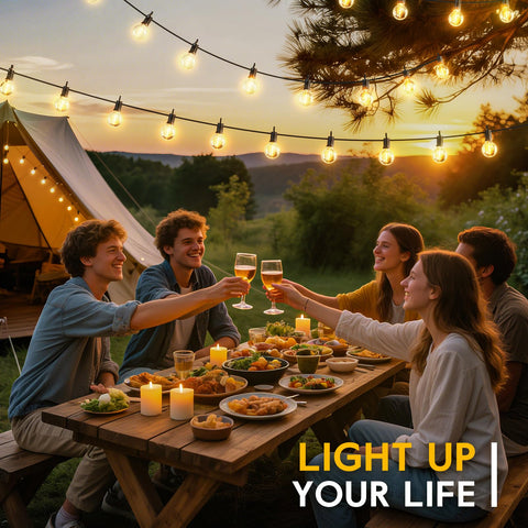 Minetom 38 ft long decorative string lights brighten decks, porches, and tents.