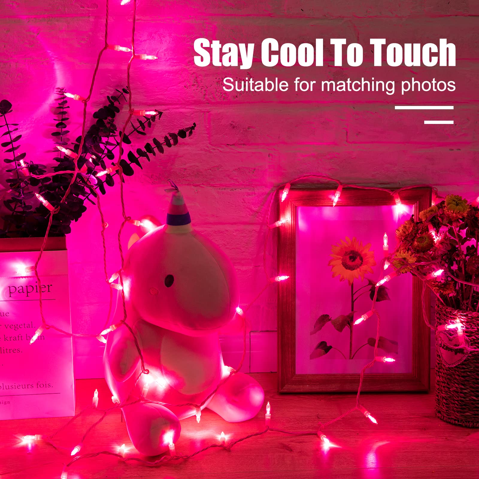 Minetom pink lights decorate wreaths, garlands, and holiday arrangements