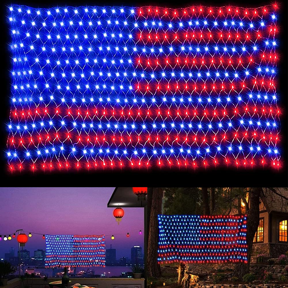 MINIAO American flag net lights with 420 LEDs for bright outdoor display