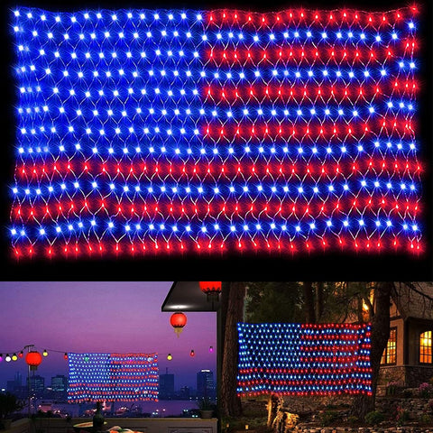 MINIAO American flag net lights with 420 LEDs for bright outdoor display