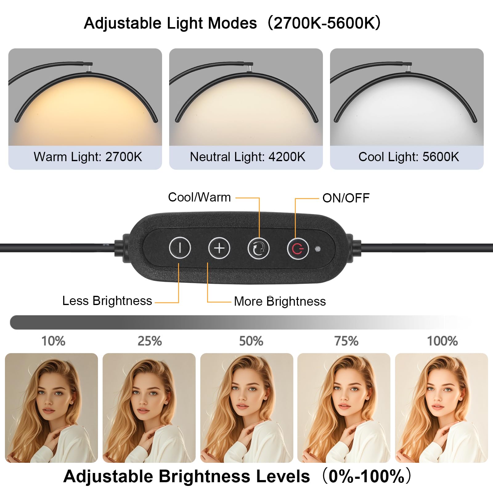 MINIEAR Half Moon Lash Light offers adjustable brightness and color temperature for comfort.