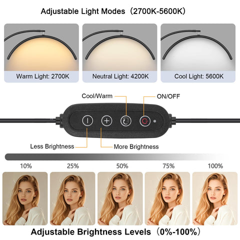 MINIEAR Half Moon Lash Light offers adjustable brightness and color temperature for comfort.
