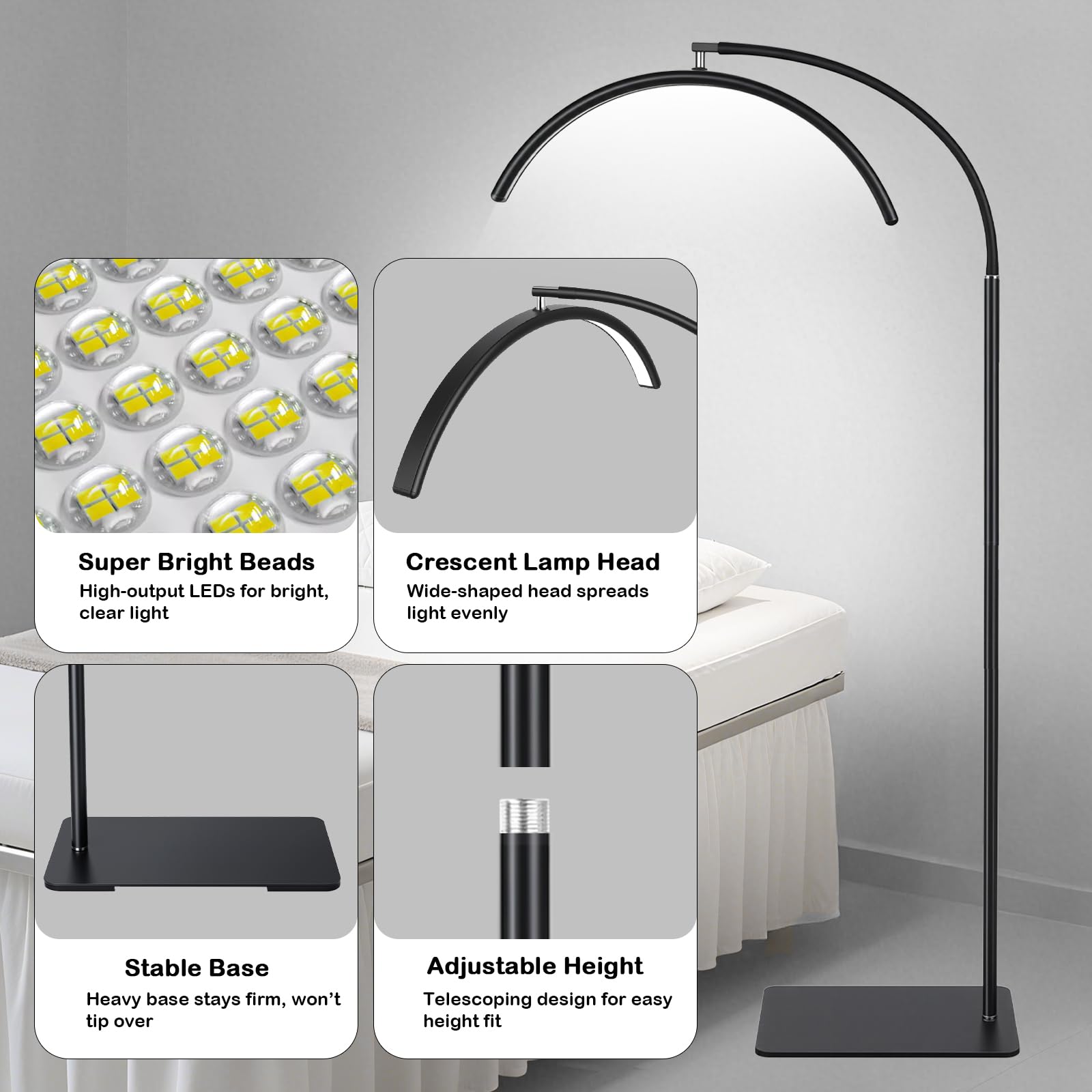 MINIEAR Half Moon Lash Light height adjustable for comfortable use at various workstations.