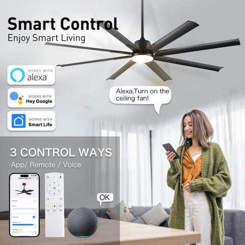 Minislak smart ceiling fan controlled via wifi and remote