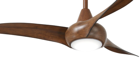 Minka-Aire F845-DK Distressed Koa finish showing warm wood tones in a contemporary space