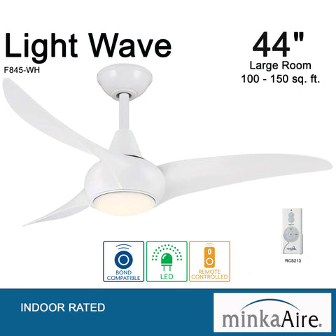 MINKA-AIRE F845-WH DC motor close-up highlights quiet, efficient performance.