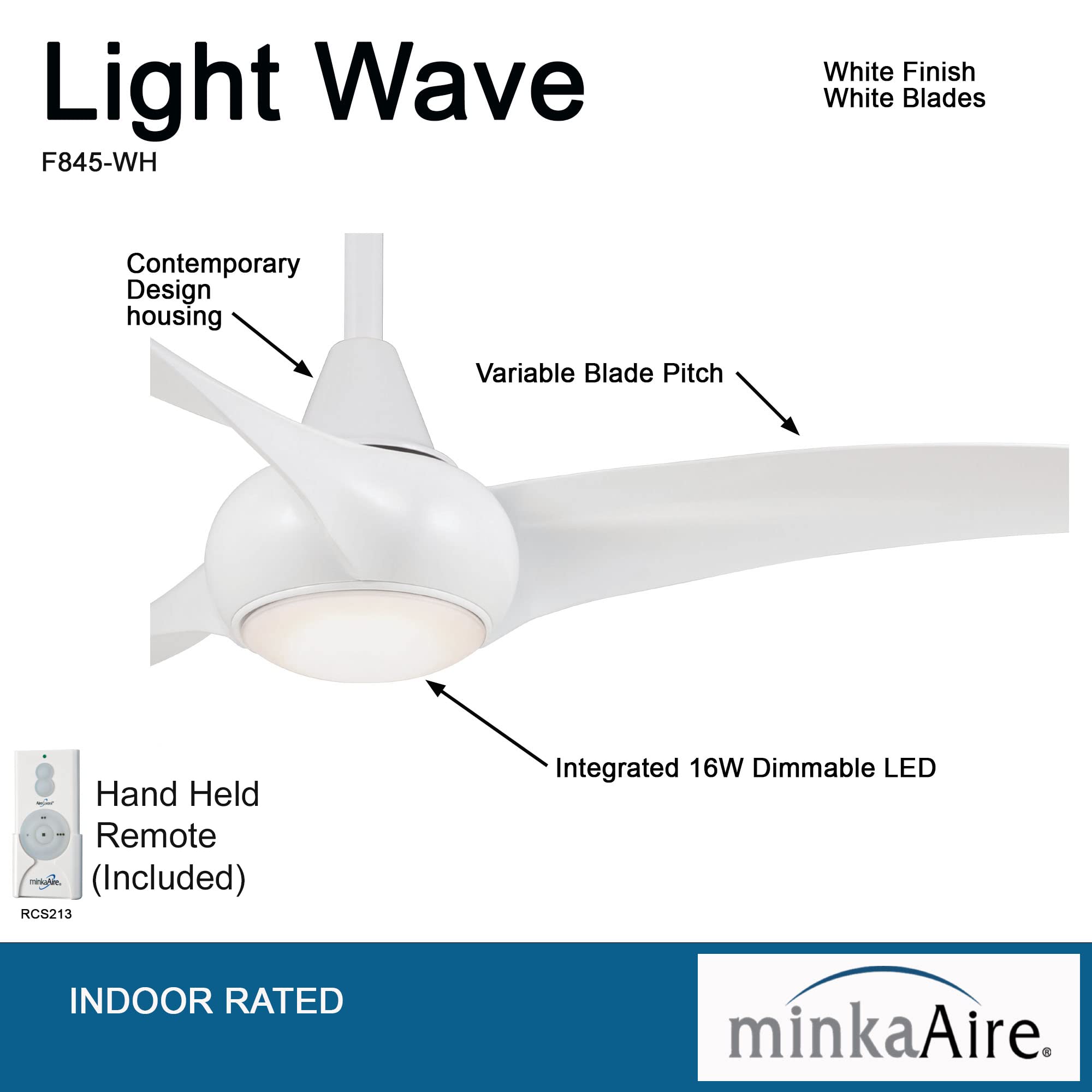 MINKA-AIRE F845-WH Light Wave LED light demonstrates dimmable brightness for evenings.
