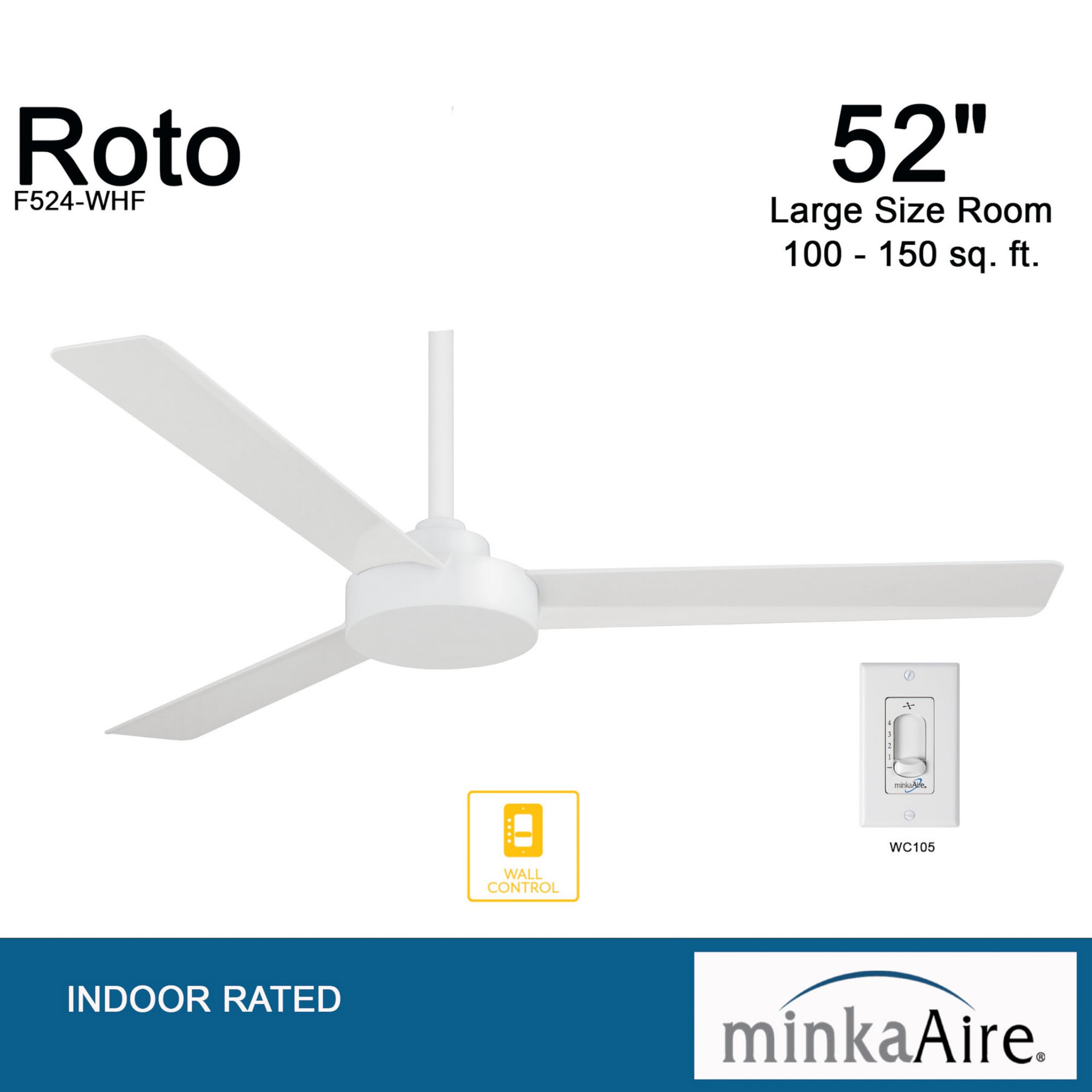 Minka-Aire Roto 52-inch blade sweep with 22-degree pitch.