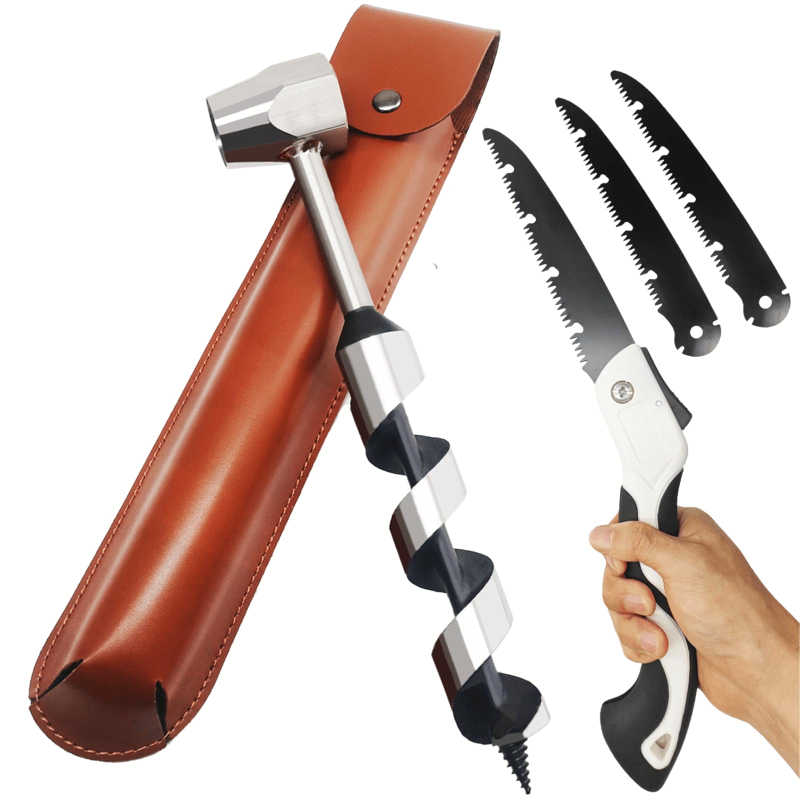 MinliGUY hand auger drilling wood outdoors for camping projects