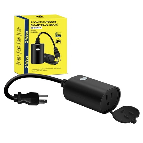 Minoston outdoor Z-Wave plug front view showing reliable smart control for exterior lights