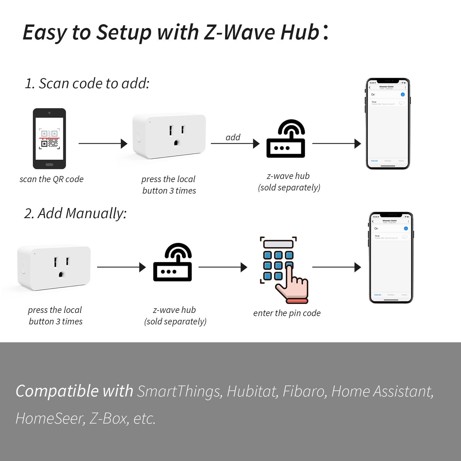 Minoston Zwave Plug Long-Range capability extends hub coverage.