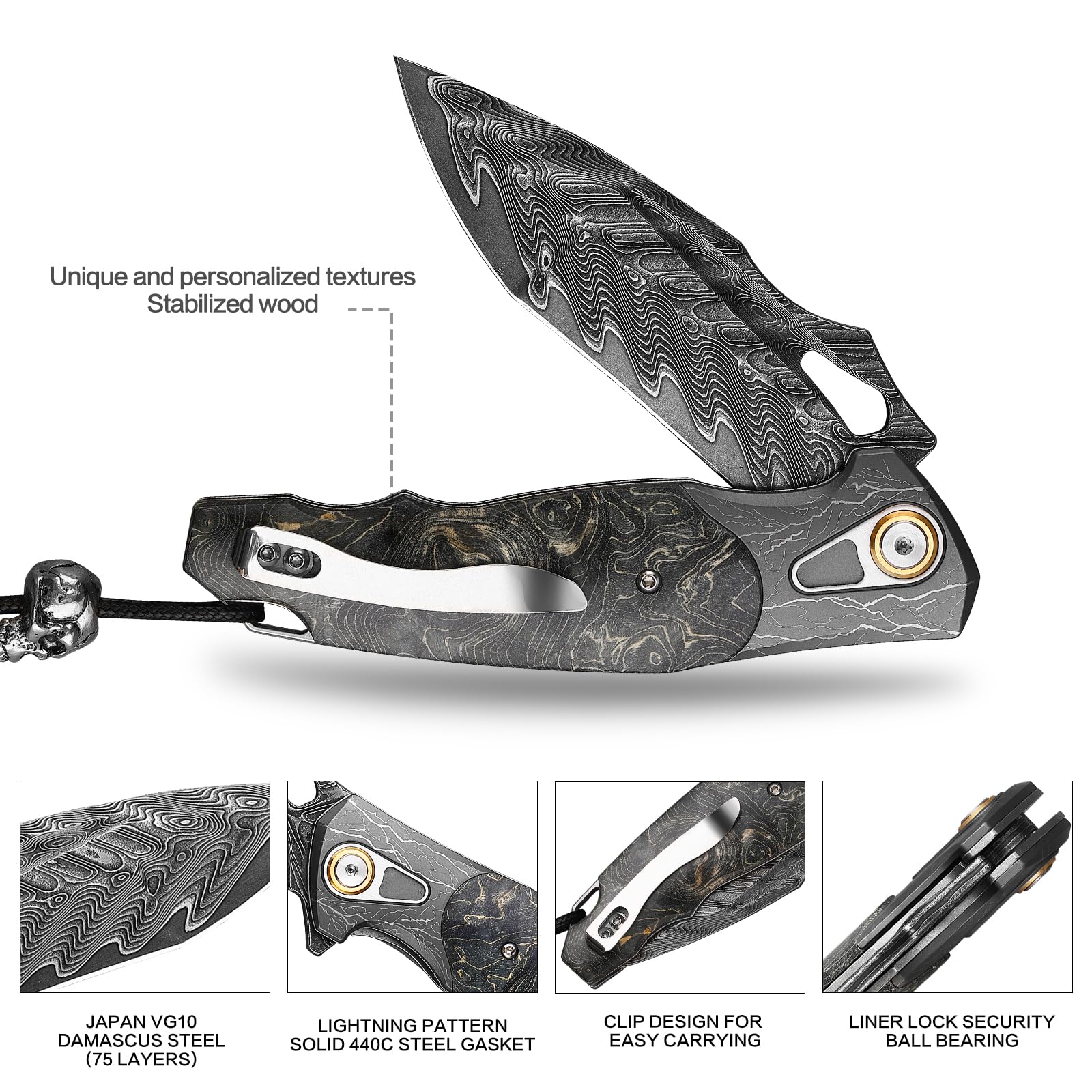 Minowe damascus pattern blade close-up displays forged artistry and distinctive character.