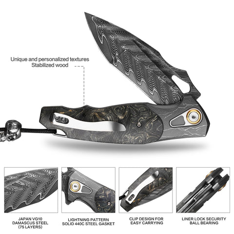 Minowe damascus pattern blade close-up displays forged artistry and distinctive character.