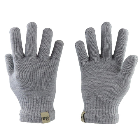 Minus33 Merino Wool Glove Liner in Ash Gray ready for cold days and layering.