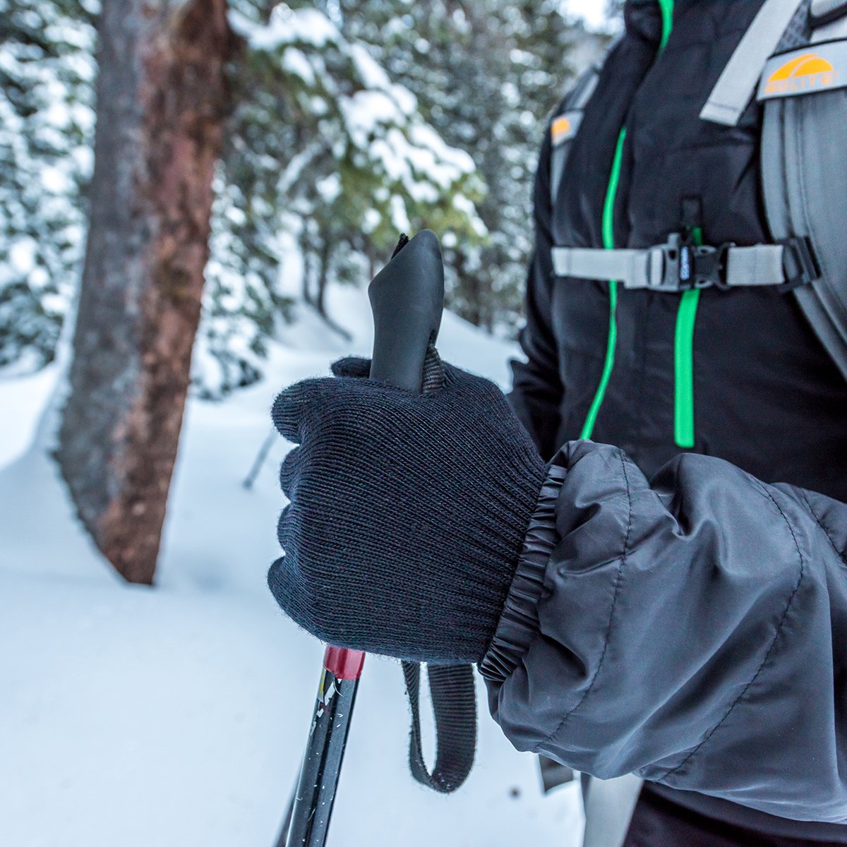 Minus33 Merino Wool Glove Liner worn under gloves for added warmth