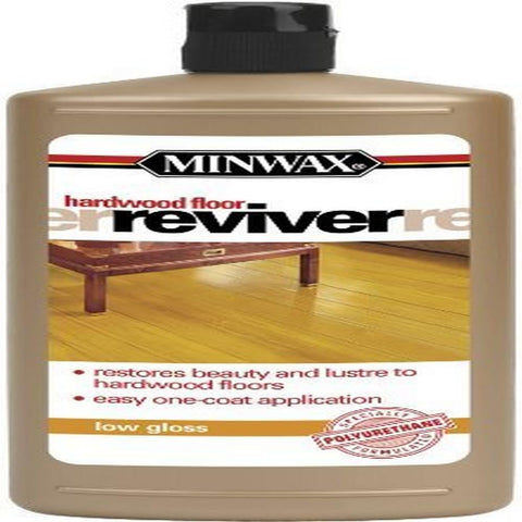Minwax Hardwood Floor Reviver bottle close-up showing renewed shine