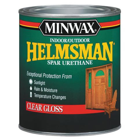 Minwax Helmsman Spar Urethane gloss quart bottle for exterior wood protection against sun and moisture