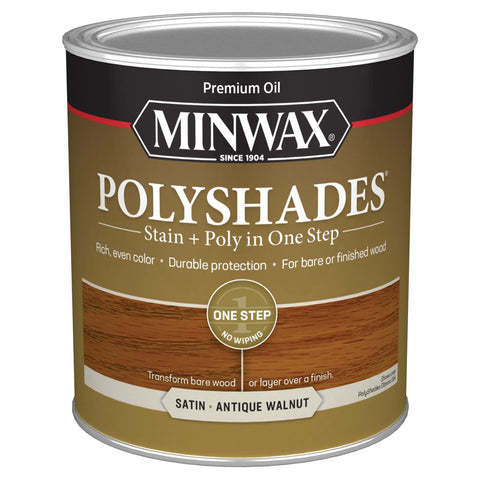 Minwax PolyShades antique walnut satin finish enhances furniture grain.