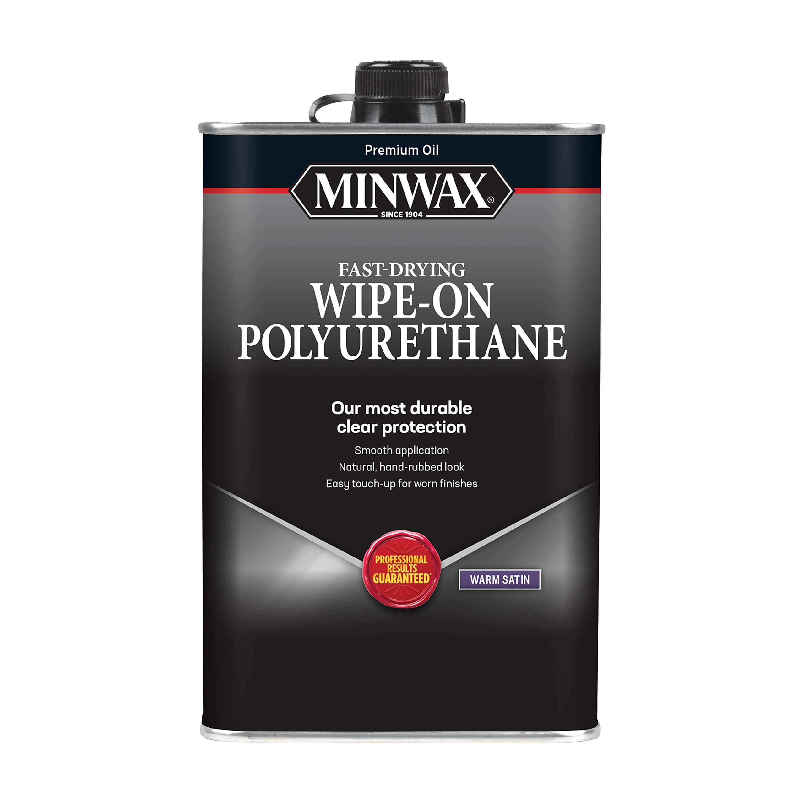 Minwax wipe-on polyurethane satin bottle pour showing simple application