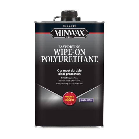 Minwax wipe-on polyurethane satin bottle pour showing simple application